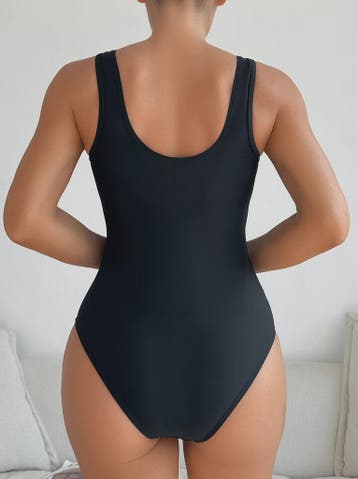 Dames Zwart Badpak met Mesh Inzet en Twee Schouderbanden, Kleding | Dames, Verzenden, Nieuw