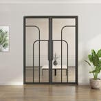 Dubbele stalen taatsdeur Zwart 4 Vlaks rond Helder glas*, Minder dan 80 cm, Overige typen, Nieuw, Metaal