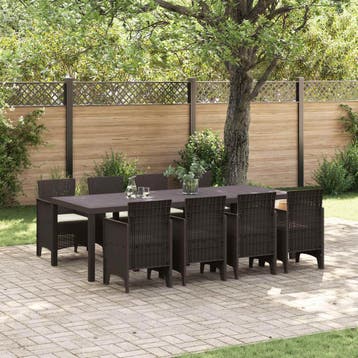 vidaXL Tuin Eetset 9 st Bruin Polypropyleen, Verzenden, Nieuw, Meer dan 8 zitplaatsen