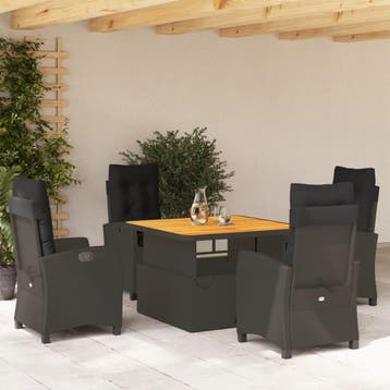 vidaXL 5-delige Tuinset met kussens poly rattan zwart, Verzenden, Nieuw, 4 zitplaatsen, Tuinset