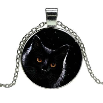 Fako Bijoux - Ketting - Cabochon - Kat - Zwart, Verzenden, Nieuw