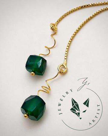 Sieraad van de ontwerper - Smaragd - Zilver 925, Goud 21k -