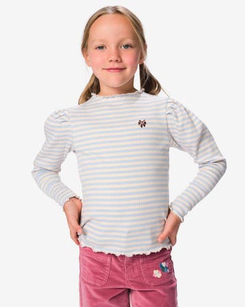 HEMA Kinder T-shirt rib strepen lichtblauw, Verzenden, Nieuw