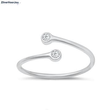Zilveren double solitair ring rhodium, Sieraden, Tassen en Uiterlijk, Verzenden, Nieuw, Zilver