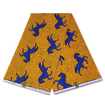 VLISCO stof Hollandais Afrikaanse Wax print - Geel / Blauwe, Ophalen of Verzenden, Nieuw