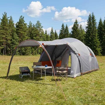 vidaXL Tunneltent Grijs en Oranje 6-persoons Polyester en, Verzenden, Nieuw, Tot en met 2