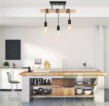 Nieuwe Moderne Houten Kroonluchter – Hanglamp met 3 Kabels, Huis en Inrichting, Lampen | Hanglampen, Verzenden, Nieuw, Hout