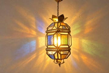 Plafondlamp - Metaal, Glazuur, Glas - Granadastijl lantaarn
