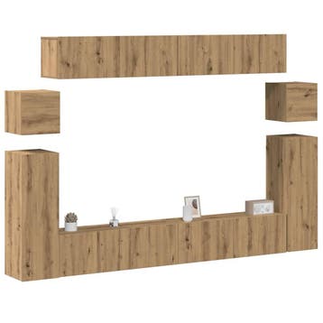 vidaXL 8-delig Tv-meubelset wandmontage bewerkt hout, Minder dan 50 cm, Verzenden, Nieuw, Minder dan 100 cm