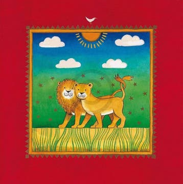 Kunstdruk Linda Edwards - Two little lions 40x40cm, Huis en Inrichting, Woonaccessoires | Schilderijen, Tekeningen en Foto's, Verzenden