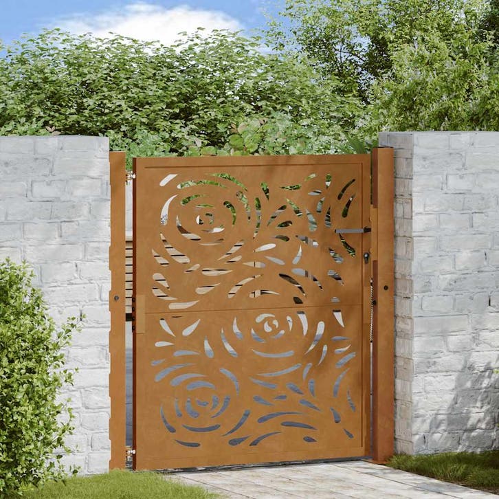 vidaXL Poort met vlamontwerp 100x100 cm weervast staal, Tuin en Terras, Tuinpoorten, Nieuw, Verzenden