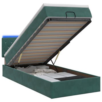 vidaXL Ottoman Bed met Matrassen en LED Donkergroen 90 x 190, Verzenden, Nieuw, Groen, Stof