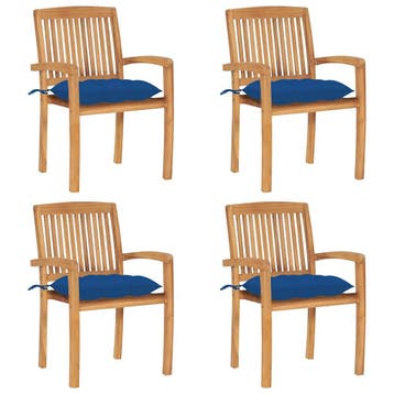 vidaXL Tuinstoelen stapelbaar 4 st met kussens massief, Verzenden, Nieuw, Hout