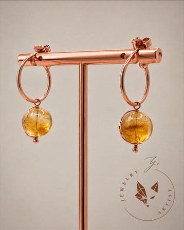 Sieraad van de ontwerper - Citrien - Zilver 925 - Roze goud