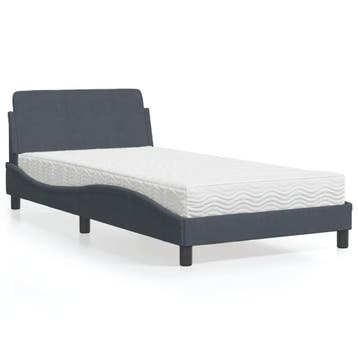 vidaXL Bed met matras Dover fluweel donkergrijs 100x200 cm, 100 cm, Eenpersoons, Verzenden, Nieuw