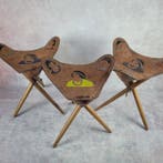 Vintage - Kruk (3) - Hout, Leder - Vouwbaar