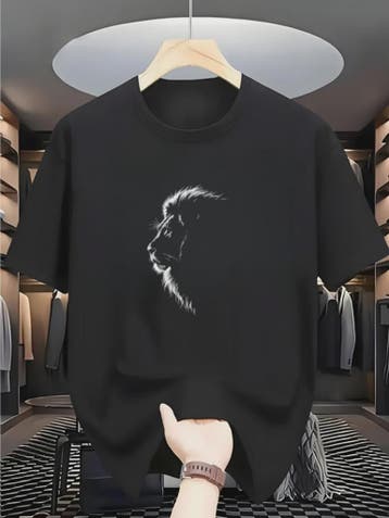 Heren T-shirt met Leeuwenprint - Zomer Casual Crew Neck
