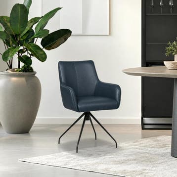 Leren eetkamerstoel Wave - Granada Blue (blauw) - Spinpoot, Nieuw, Leer, Ophalen of Verzenden, Bohemian, Eigentijds, Industrieel, Modern, Scandinavisch