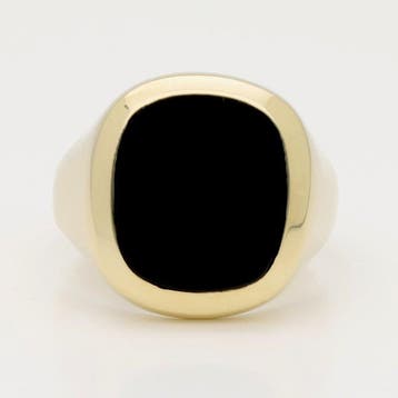 Ring - 14 karaat Geel goud - Onyx, Sieraden, Tassen en Uiterlijk, Ringen, Nieuw