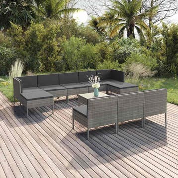 vidaXL 11-delige Loungeset met kussens poly rattan grijs, Verzenden, Nieuw, Loungeset