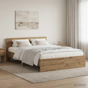 vidaXL Bedframe met Hoofdeinde Artisanaal eiken 135 x 190 cm, Bruin, Verzenden, Nieuw, Twijfelaar