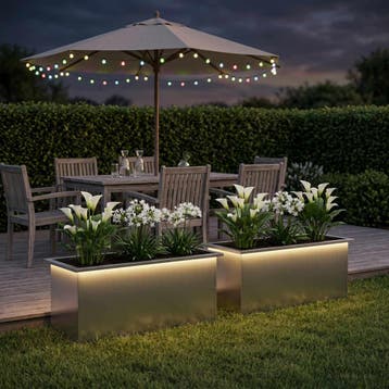 vidaXL Plantenbak met led 2 st zilver 40 x 100 x 40 cm, 100 cm of meer, Verzenden, Nieuw, Metaal