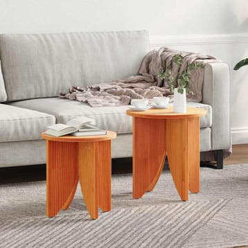 vidaXL Salontafel 2 st Wasbruin 41,5 x 41,5 x 44 cm, Minder dan 50 cm, Verzenden, Rond, Nieuw