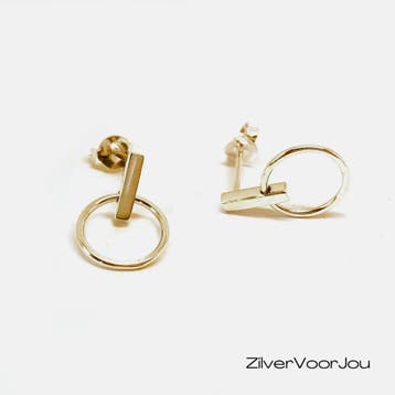 Gold plated 925  zilver staaf ringetje oorstekers, Verzenden, Nieuw, Zilver