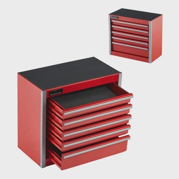 Compacte Metalen Gereedschapskist met 5 Lades - Rood/Zwart -, Doe-het-zelf en Verbouw, Gereedschapskisten, Verzenden, Nieuw
