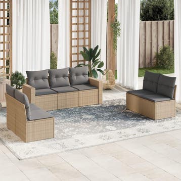 vidaXL 7-delige Loungeset met kussens poly rattan beige, Verzenden, Nieuw, Loungeset