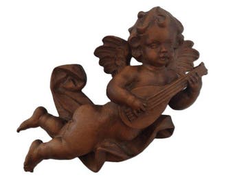 Snijwerk, Holzfigur Engel mit Mandoline - Schutzengel