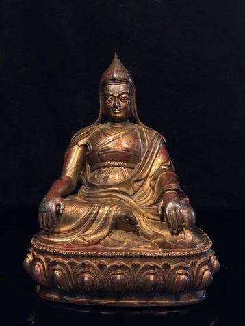 Beeld, Bronze statue of Master Tsongkhapa - 24 cm - Koper