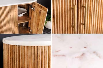 Dressoir TRES CHIC 70cm mangohout naturel met wit marmeren, Ophalen of Verzenden, Nieuw