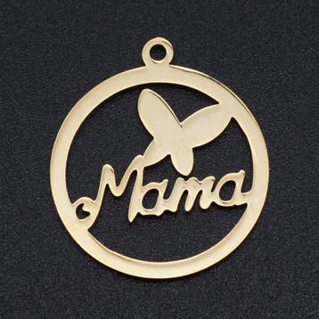 1 x RVS 201 Ronde Mama vlinder bedel Goud kleur laser cut..., Ophalen of Verzenden, Nieuw, Kraal