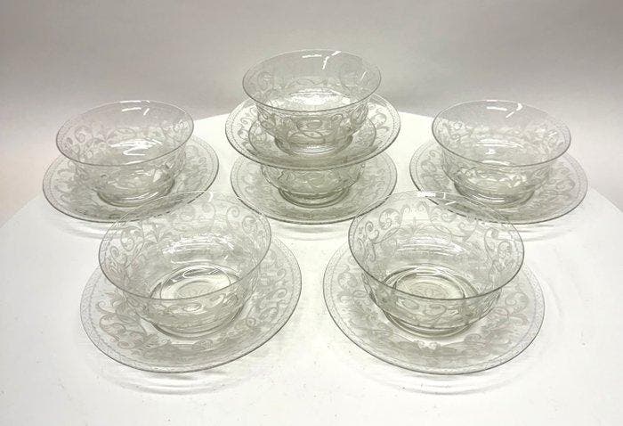 6 Vienne Austria J & L Lobmeyr Glass Bowls & Underplates -, Antiek en Kunst, Kunst | Designobjecten