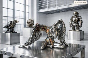 Exclusief S.Buru - sculptuur, -***SILVER FALLEN ANGEL***