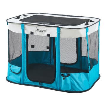 [en.casa] Hondenbox Mörbylånga 90x70x60 cm blauw en beige, Dieren en Toebehoren, Verzenden, Nieuw