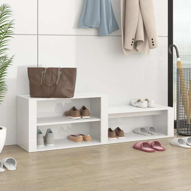 vidaXL Schoenenkast 150x35x45 cm bewerkt hout hoogglans wit, Huis en Inrichting, Kasten | Schoenenrekken, Nieuw, Verzenden