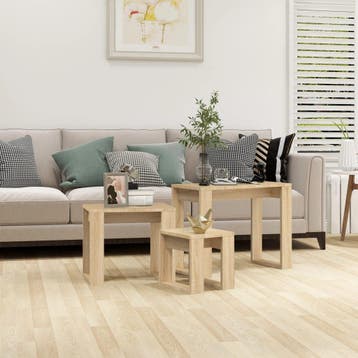 vidaXL 3-delige Tafeltjesset bewerkt hout sonoma, Huis en Inrichting, Tafels | Bijzettafels, Verzenden, Nieuw, 45 tot 60 cm