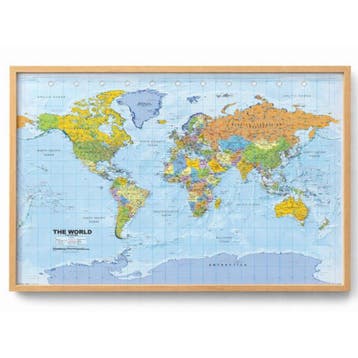 kurk prikbord wereldkaart - houten lijst - 60 x 90 cm, Huis en Inrichting, Woonaccessoires | Memoborden, Ophalen of Verzenden