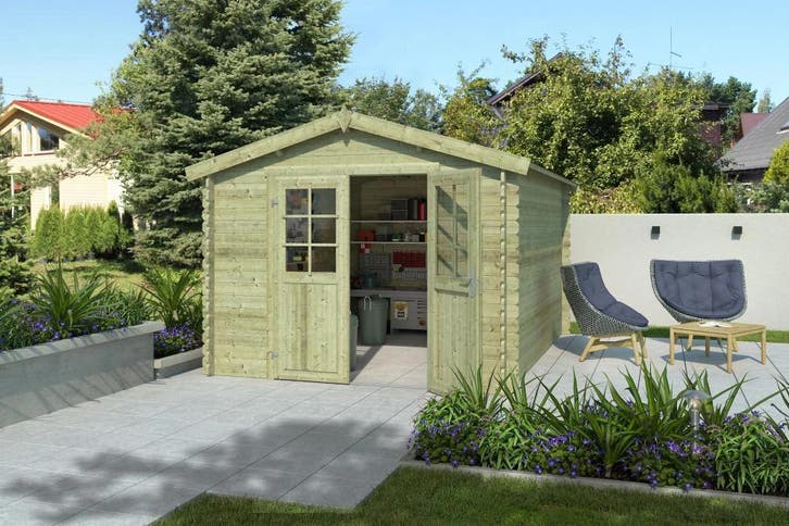 Outdoor Life Blokhut Norah Groen Geïmpregneerd 275 x 380 cm, Tuin en Terras, Tuinhuizen