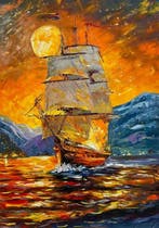 Yuni - El Mar de Oro: Velero Navegando en Plenilunio, Antiek en Kunst, Kunst | Schilderijen | Klassiek