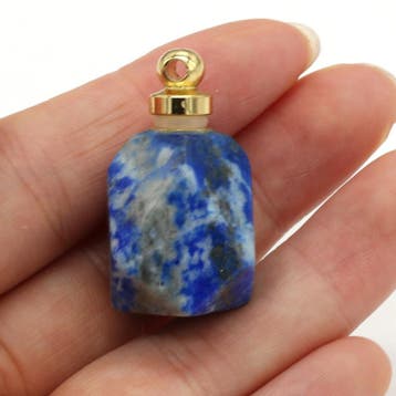 Gedenk hanger mini urn edelsteen Lapis Lazuli goudkleur, Ophalen of Verzenden, Nieuw, Kraal