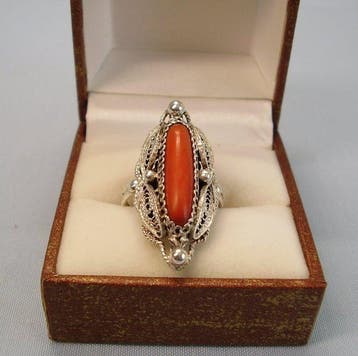 Zonder minimumprijs - Ring Zilver - 4.00ct. tw. Koraal -, Sieraden, Tassen en Uiterlijk, Ringen, Nieuw
