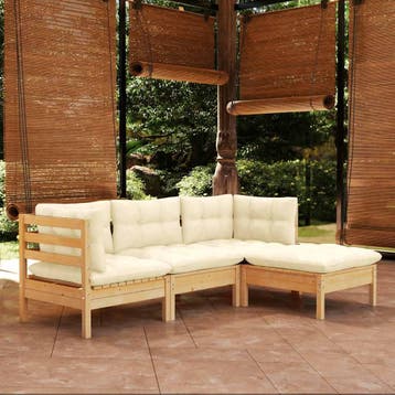 vidaXL 4-delige Loungeset met crèmekleurige kussens, Tuin en Terras, Verzenden, Nieuw, 4 zitplaatsen, Loungeset