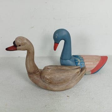 sculptuur, Twee zwanen - 21 cm - Hout