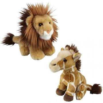 Leeuw en giraffe knuffel set - pluche - 18 cm, Verzenden, Nieuw