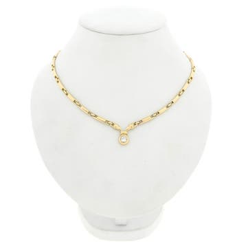 Gouden staafjes schakelcollier met vaste hanger en zirconia, Gebruikt, Ophalen of Verzenden, Met edelsteen, Goud