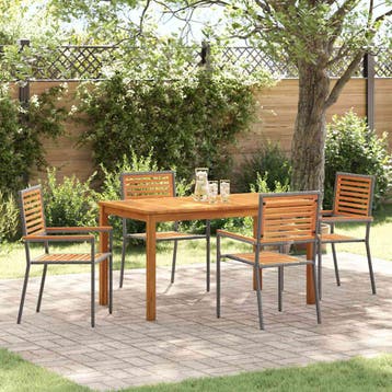 vidaXL Tuin eettafelset 5 st Grijs Massief Acaciahout, Verzenden, Nieuw, 5 zitplaatsen