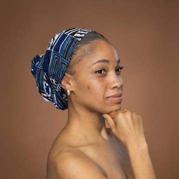 Afrikaanse hoofddoek Blauw Bogolan Mosaic - headwrap, Ophalen of Verzenden, Nieuw